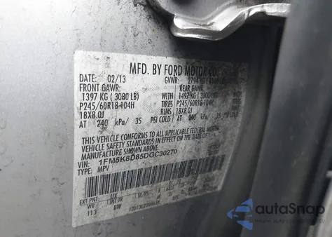 2013 Ford Explorer Xlt из США, поврежденный, VIN 1FM5K8D85DGC30270